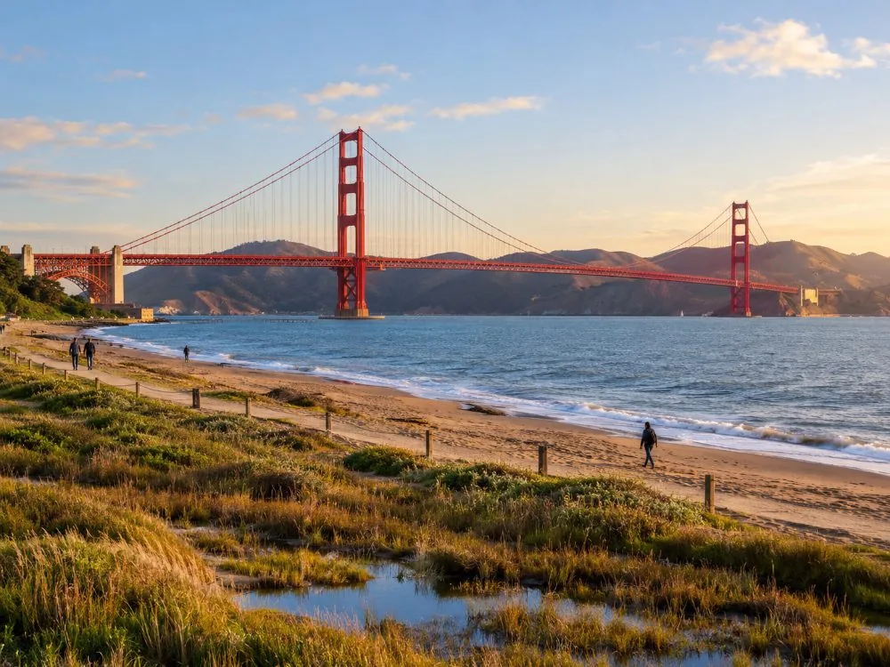The Golden Gate Bridge from the Crissy Field shoreline